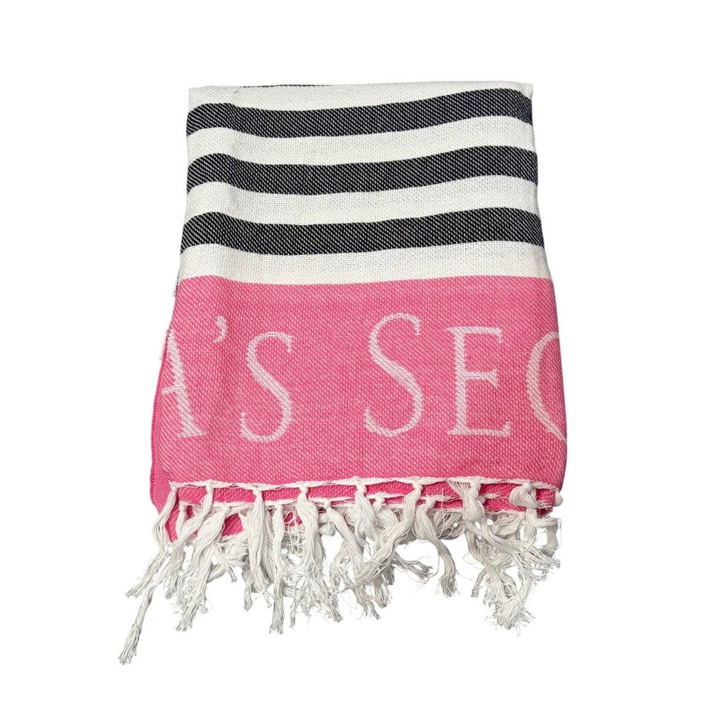 Victorias Secret Pink Black Striped Fringe Beach Towel Throw Blanket One Size